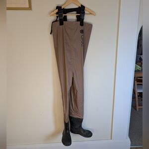 OAKI Kids Chest Waders Tan Nylon Waterproof Fishing Rain Suit Size 10/11 Boot 6